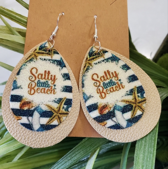 Salty Little Beach Faux Leather Teardrop Earrings - Picture 13 of 13